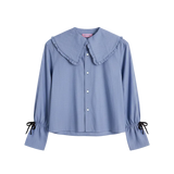 Navy Shirt with Brown Velvet Bows