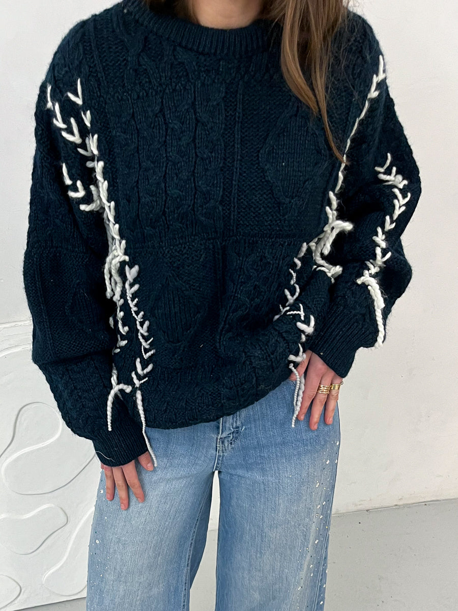 Ona Upcycled Cable Knit Wool Jumper by Fanfare