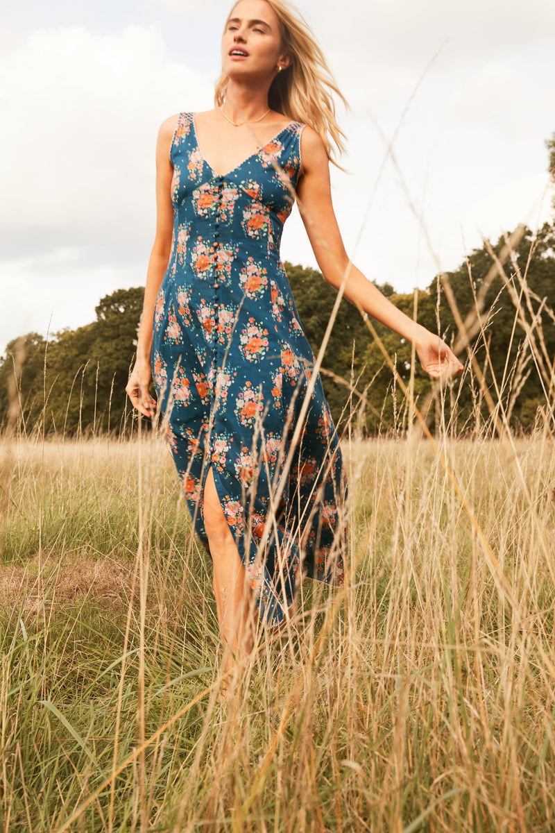 Ottilie Dress in Indigo Bouquet by ST. CLAIR