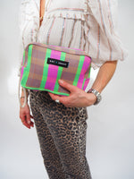 Bright Pink & Green Stripe Recycled Plastic Wash Bag by Raf and Grace