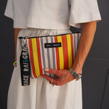 Recycled Plastic Small Pouch in Yellow, Red & White Stripe