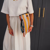 Recycled Plastic Large Pouch in Yellow, Red & White Stripe