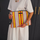 Recycled Plastic Large Pouch in Yellow, Red & White Stripe