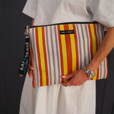 Recycled Plastic Large Pouch in Yellow, Red & White Stripe