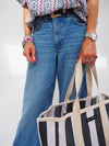 Large Recycled Plastic Black and Cream Stripe Shopper by Raf and Grace