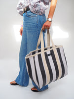 Large Recycled Plastic Black and Cream Stripe Shopper by Raf and Grace