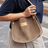 Helena Shoulder Bag in Taupe Suede