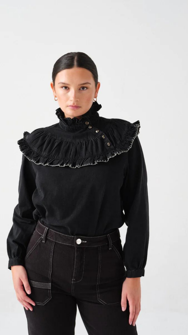 Victoria Blouse In Washed Black by Seventy + Mochi