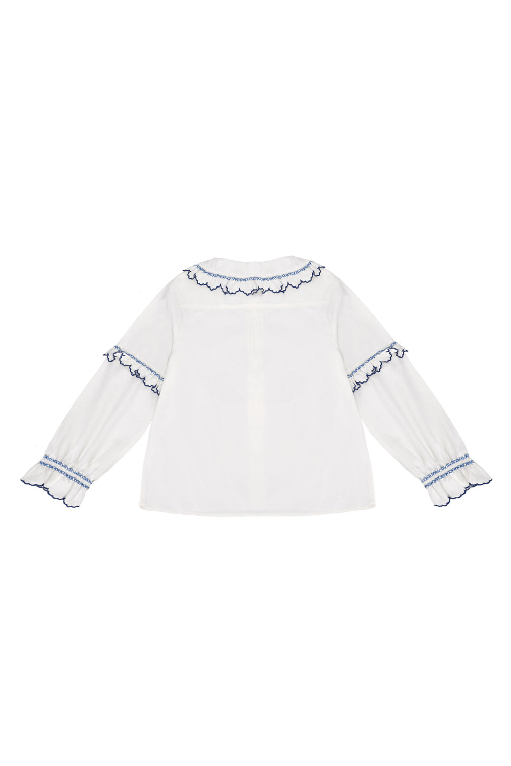 Phoebe Blouse in Ecru and Indigo Trim - seventy + mochi