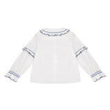 Phoebe Blouse in Ecru and Indigo Trim - seventy + mochi