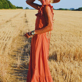 Terracotta Backless Sari Dress