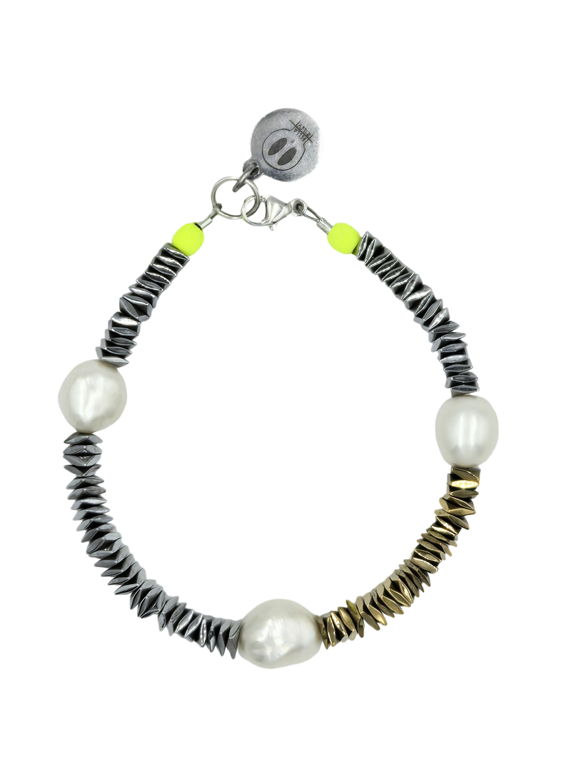 Chunky Gold and Silver Hematite & Pearl Spacer Bracelet by Bella Riley