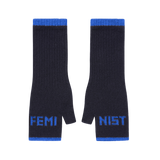 Feminist Fingerless Mittens in Navy & Klein