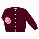 Smile Patch Cashmere Blend Cardigan in Burgundy