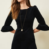 Victoria Round Neck Corduroy Midi Dress in Black