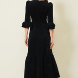 Victoria Round Neck Corduroy Midi Dress in Black