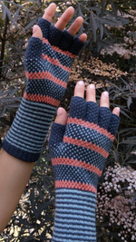 Tuck Stitch Fingerless Gloves In Teal And Coral