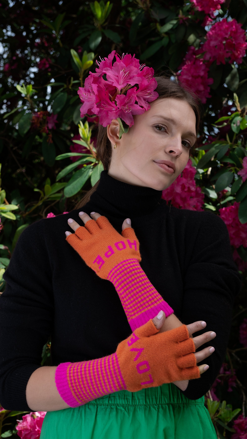Love/Hope Gloves In Orange & Pink by Quinton + Chadwick