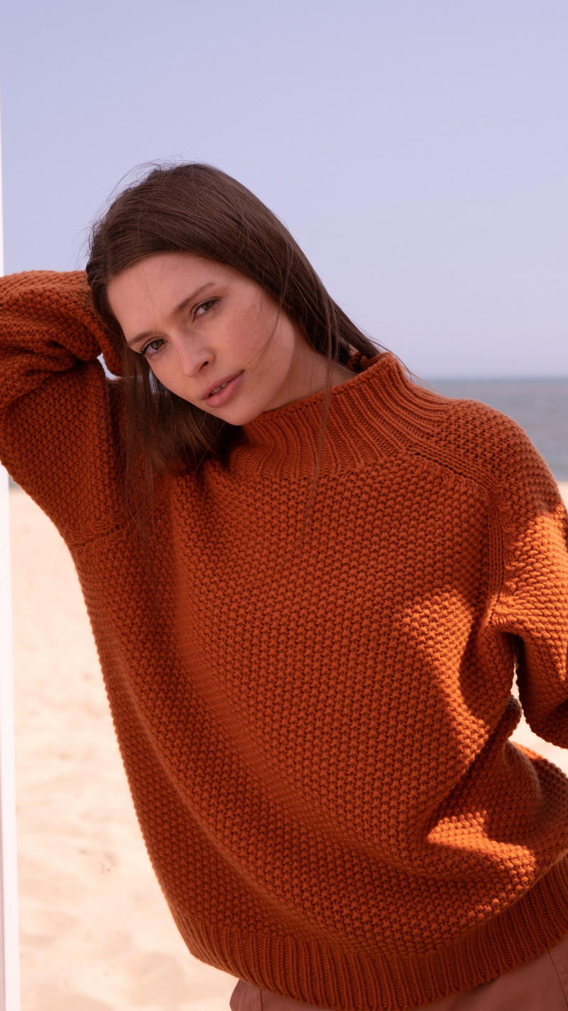 Moss Stitch Chunky Sweater In Sienna by Quinton + Chadwick