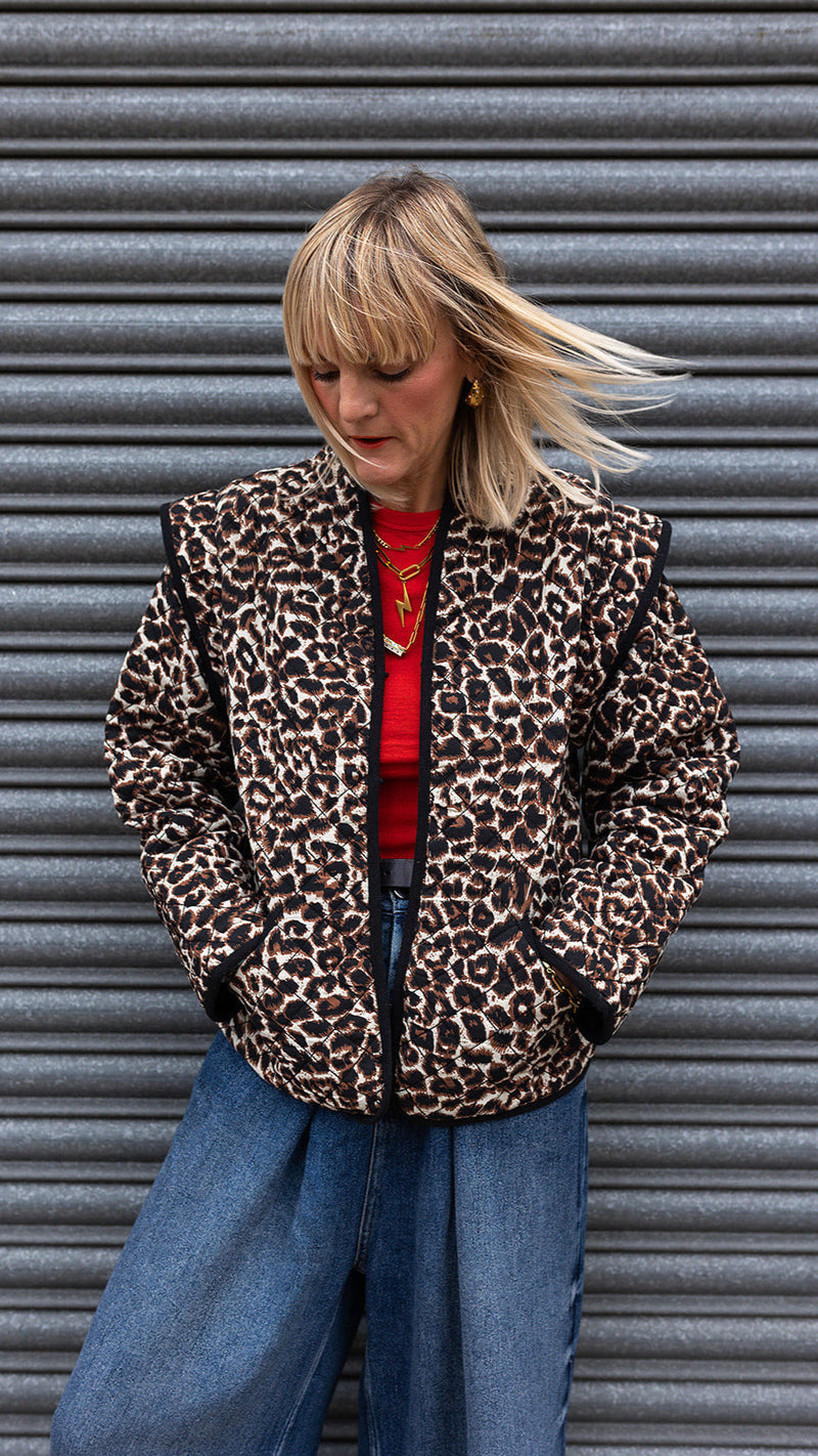 Pandora Leopard Print Two In One Cotton Quilted Jacket