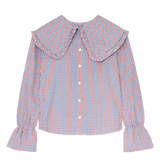 Blue & Red Check Shirt with Big Frill Collar