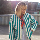 Jasmine Blue Striped Cotton Quilted Jacket