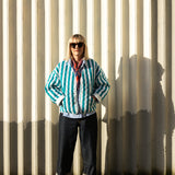 Jasmine Blue Striped Cotton Quilted Jacket
