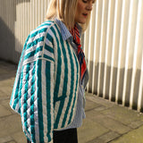 Jasmine Blue Striped Cotton Quilted Jacket