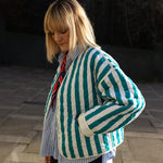 Blue Striped Jasmine Cotton Quilted Jacket