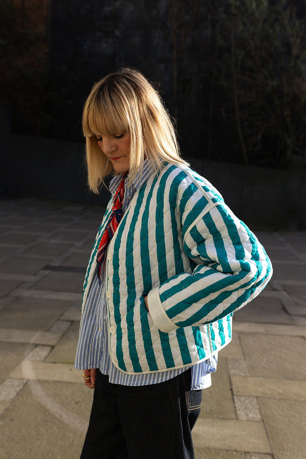 Blue Striped Jasmine Cotton Quilted Jacket