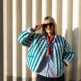 Jasmine Blue Striped Cotton Quilted Jacket