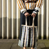 Recycled Plastic Tote Bag in Black, White and Navy Stripe