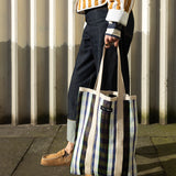 Recycled Plastic Black, White and Navy Stripe Tote Bag