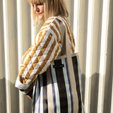 Recycled Plastic Tote Bag in Black, White and Navy Stripe