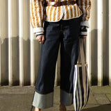 Recycled Plastic Tote Bag in Black, White and Navy Stripe