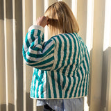 Jasmine Blue Striped Cotton Quilted Jacket