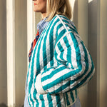 Jasmine Blue Striped Cotton Quilted Jacket