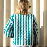 Jasmine Blue Striped Cotton Quilted Jacket