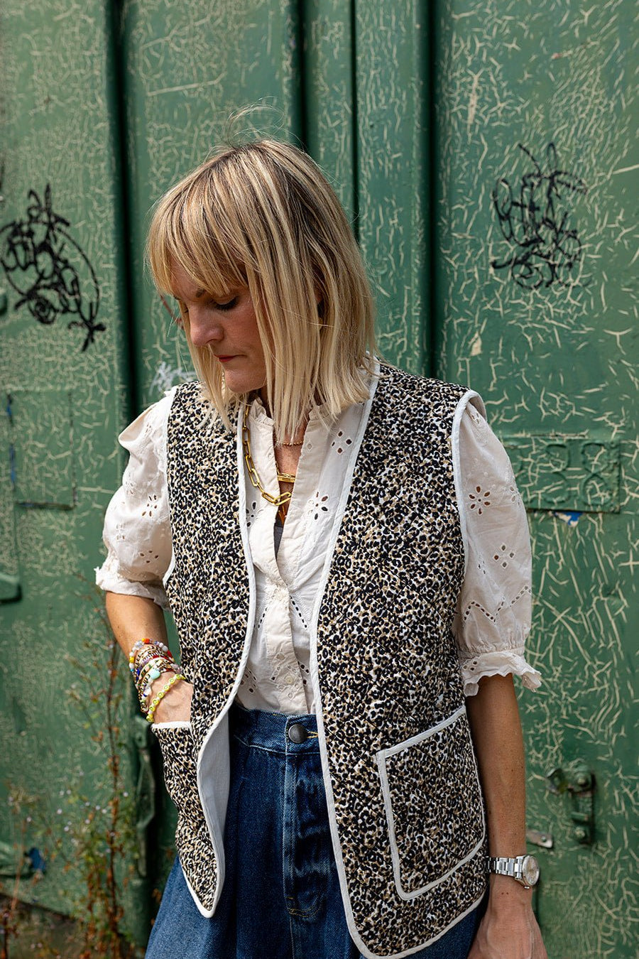 Felicity Mini Leopard Print Cotton Quilted Gilet