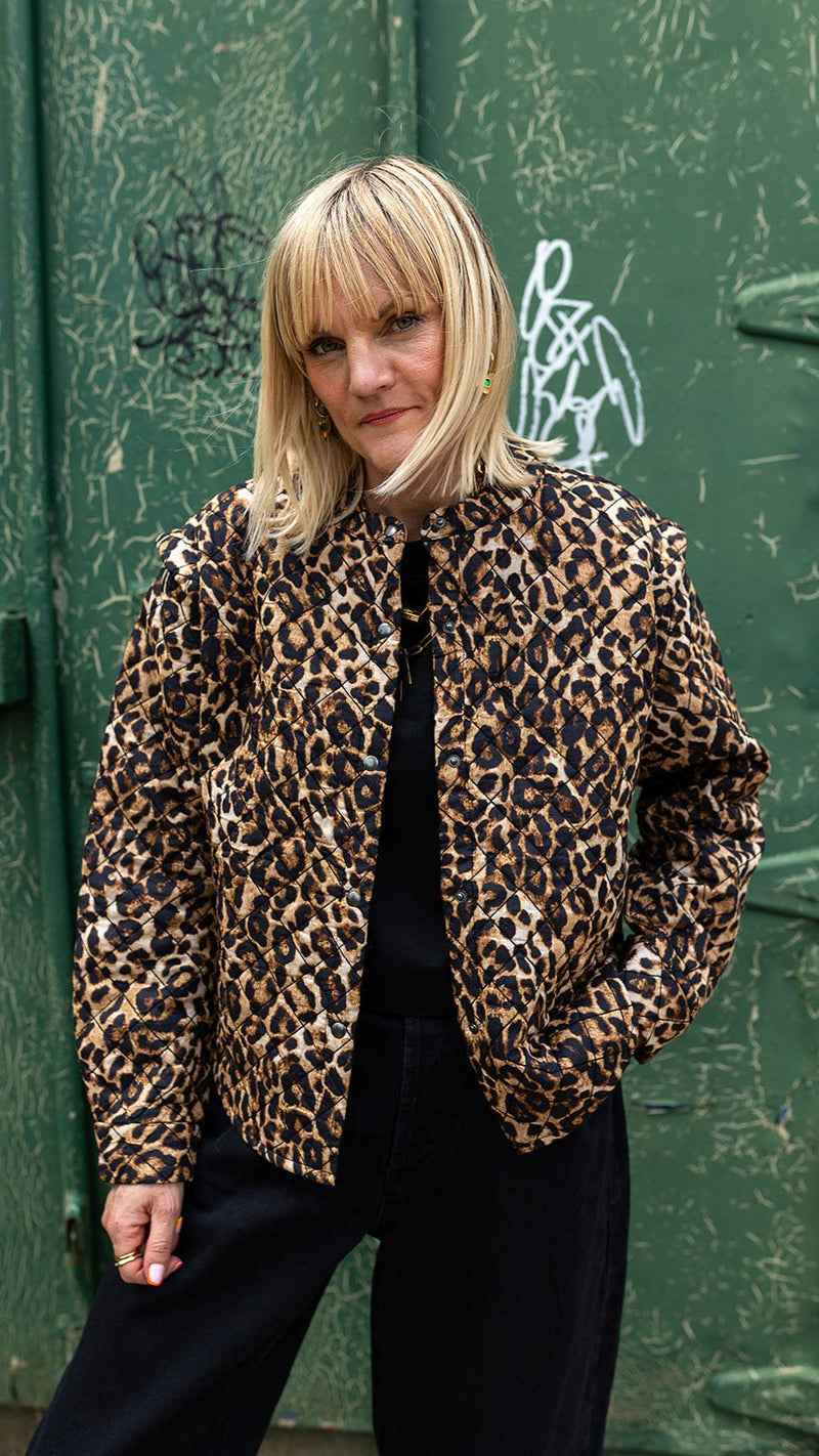 Claudia Leopard Print Cotton Quilted Jacket