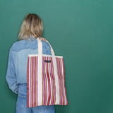 Recycled Plastic Red and Pink Stripe Tote Bag