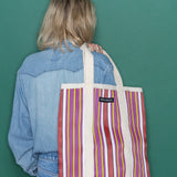 Recycled Plastic Red and Pink Stripe Tote Bag
