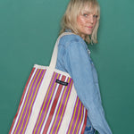 Recycled Plastic Red and Pink Stripe Tote Bag