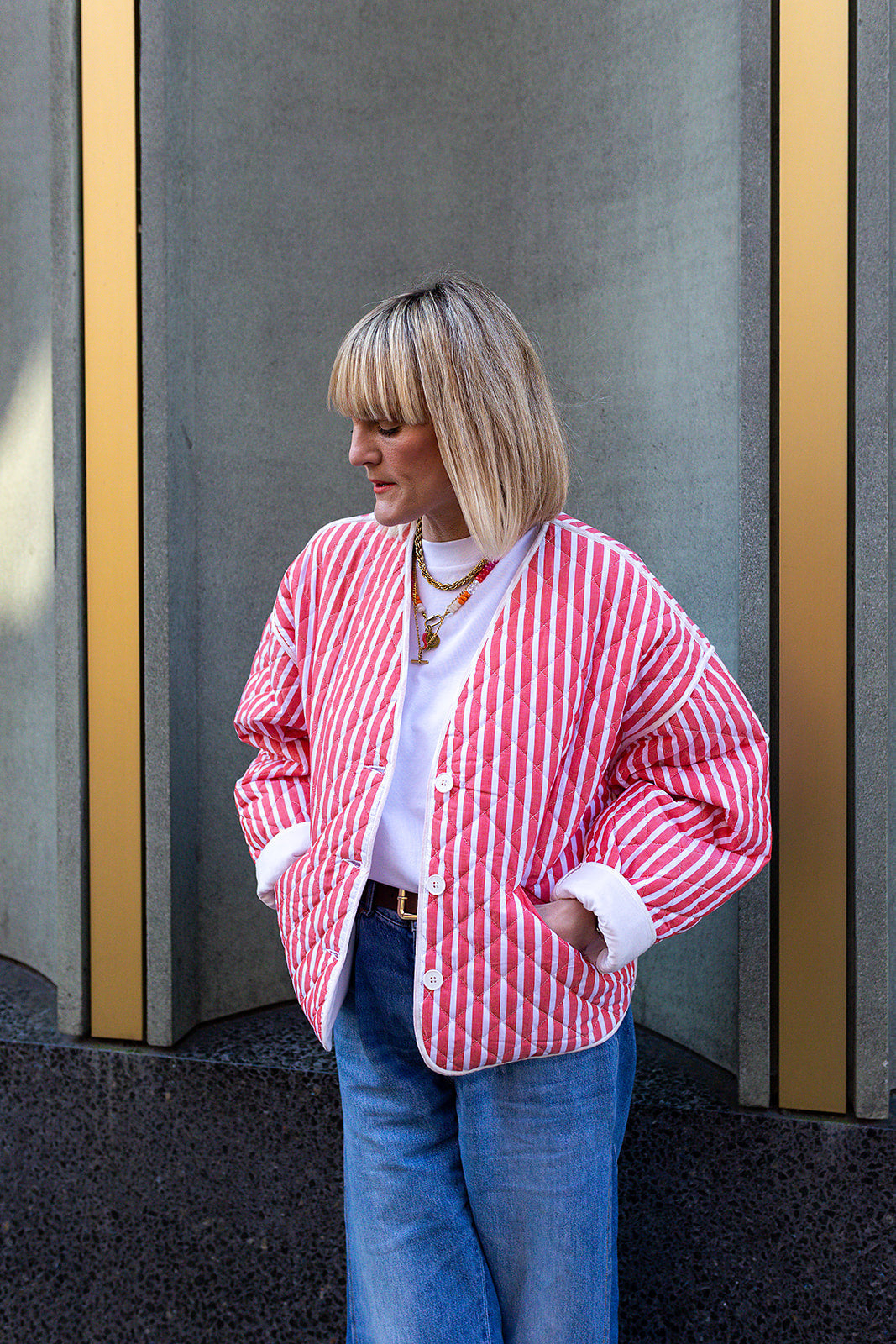 Jasmine Red Striped Cotton Quilted Jacket