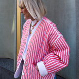 Jasmine Red Striped Cotton Quilted Jacket