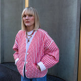 Jasmine Red Striped Cotton Quilted Jacket