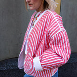 Jasmine Red Striped Cotton Quilted Jacket
