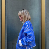 Jasmine Bright Blue Striped Cotton Quilted Jacket