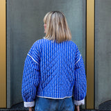 Jasmine Bright Blue Striped Cotton Quilted Jacket