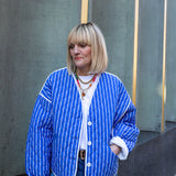 Jasmine Bright Blue Striped Cotton Quilted Jacket
